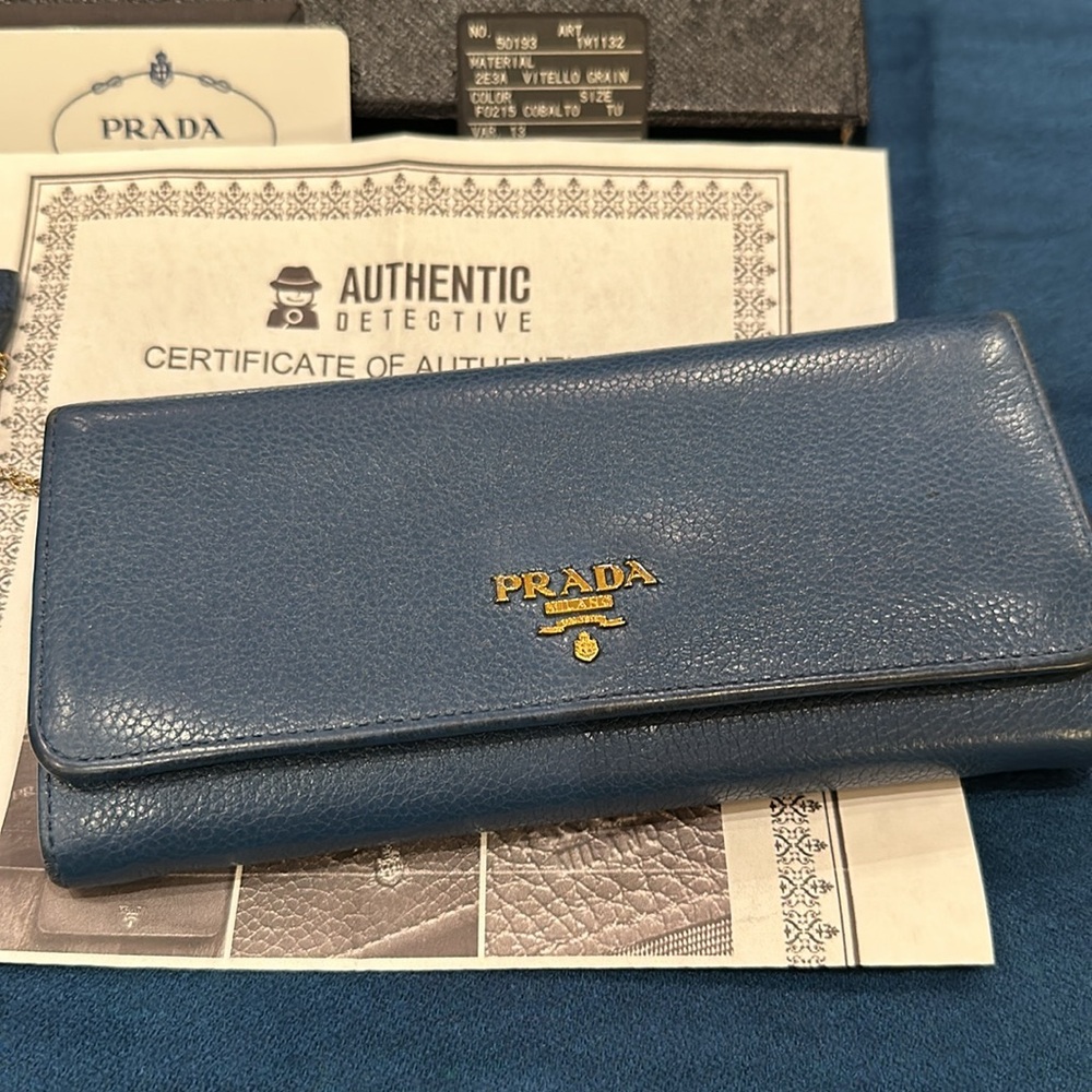 BEAUTIFUL COBALT BLUE PRADA VITELLO DOUBLE LONG WALLET W COA BOX AND CARDS INCL. - Picture 2 of 13